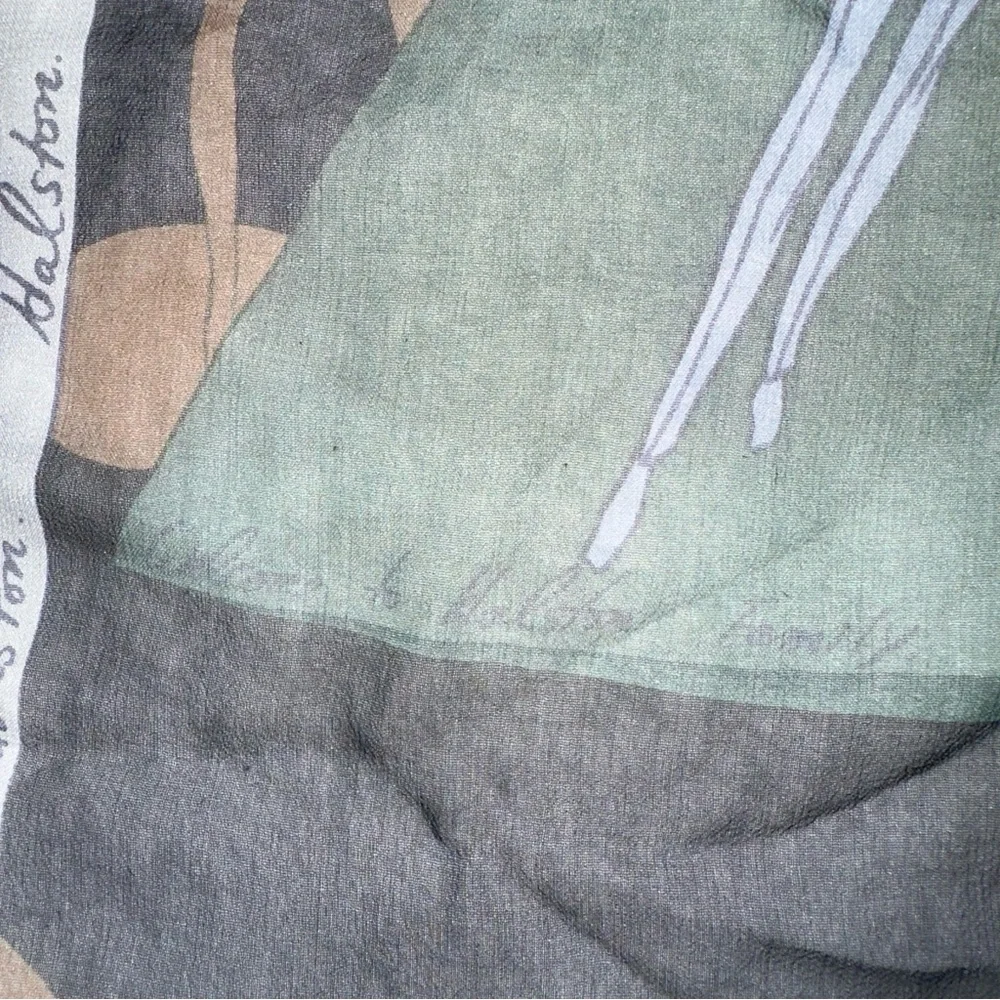 Vintage Halston 70s silk Elegant Black and Green Square Scarf 20x20